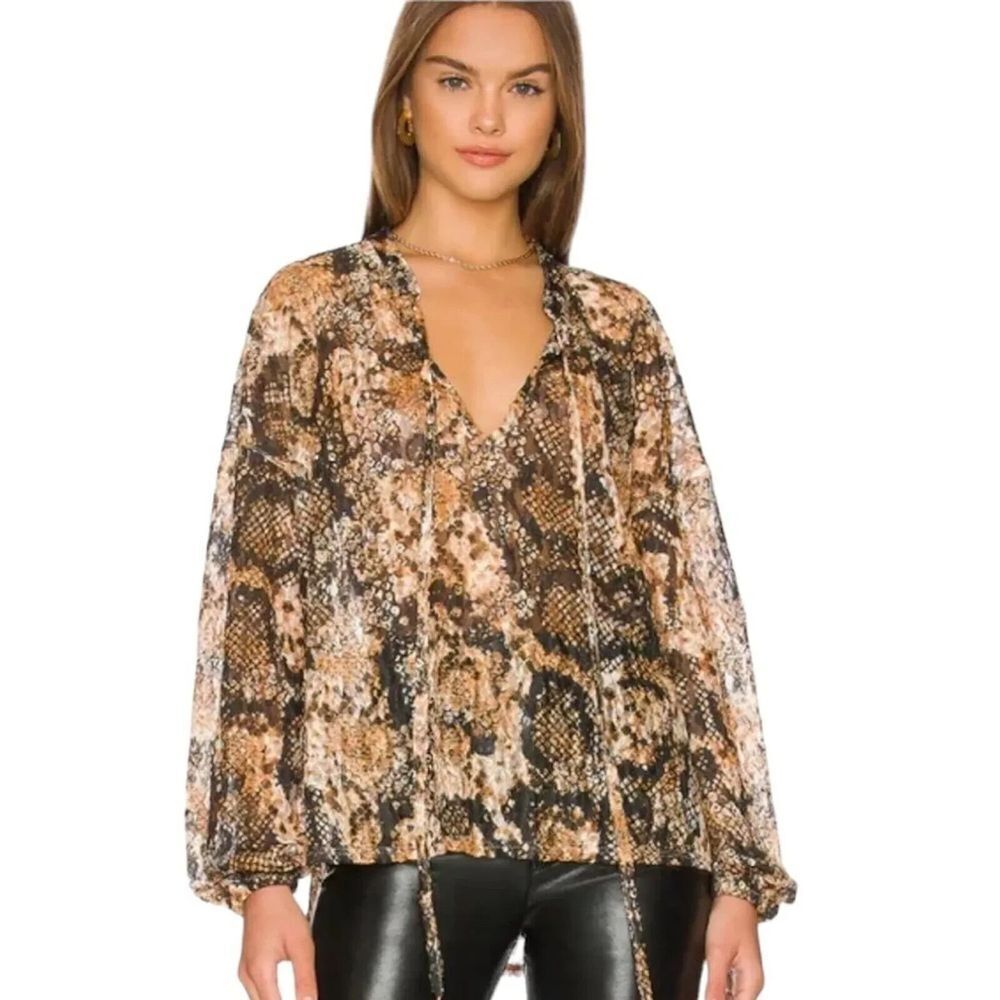 Free People Out For The Night Snake Print Blouse - Picture 2 of 10